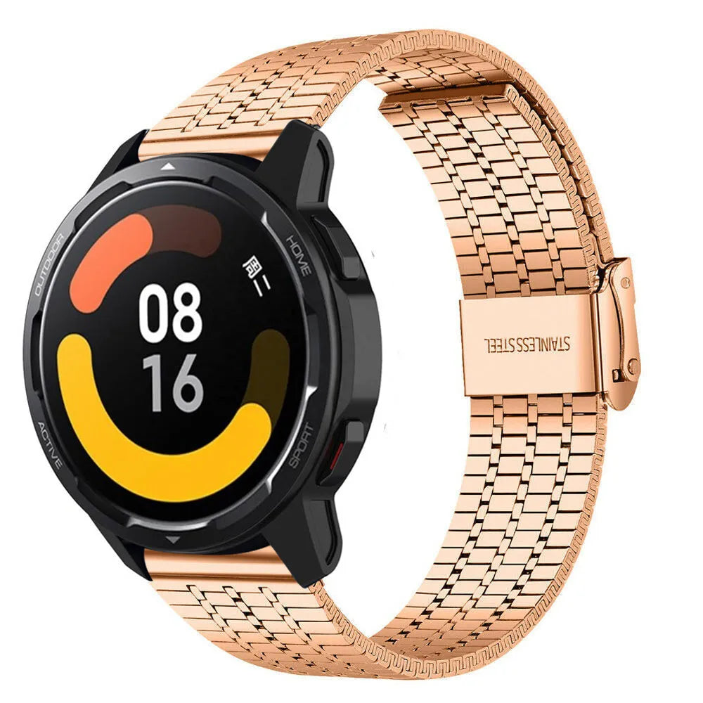 Fine Steel Strap, rose gold, on a watch, 3/4 front view