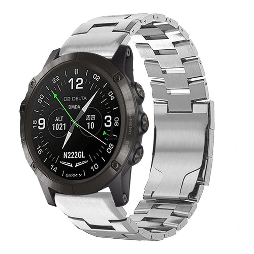 Titanium Strap, silver, on a watch, 3/4 front view