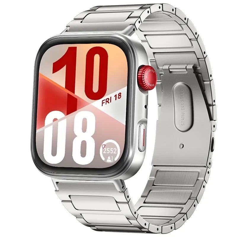 Titanium Strap, silver, on a watch, 3/4 front view