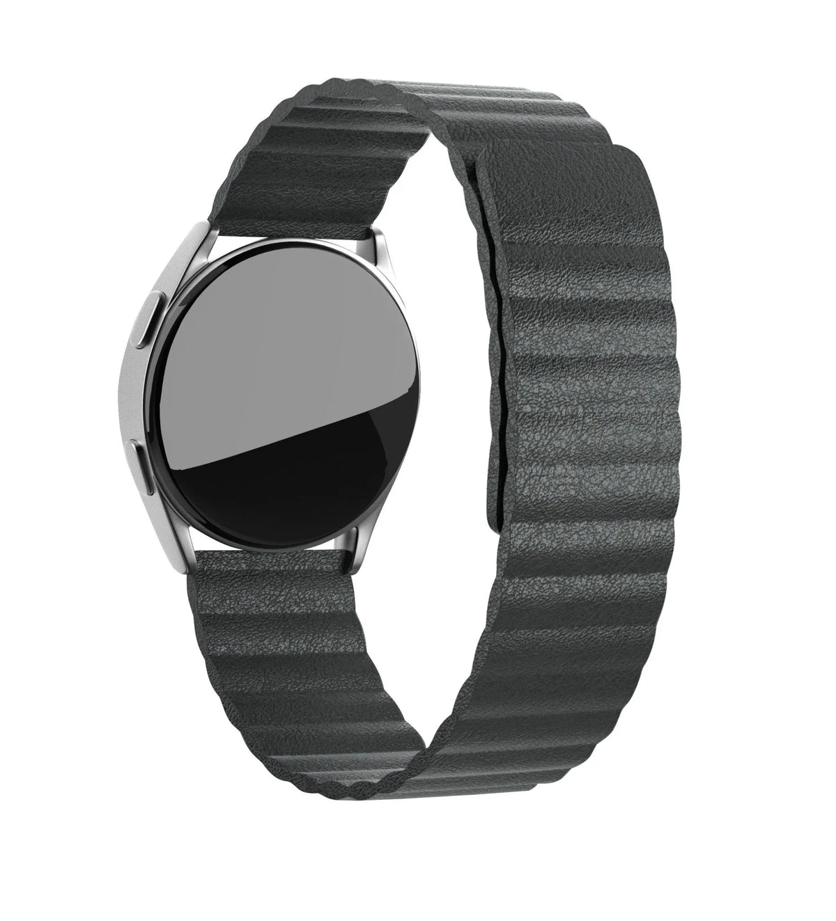 Leather Loop Strap, black, on a watch, 3/4 front view
