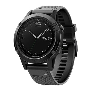 Silicone Strap, black, on a watch, 3/4 front view