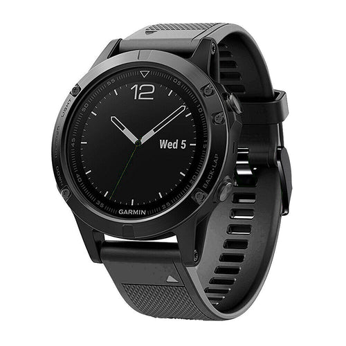 Silicone Strap, black, on a watch, 3/4 front view
