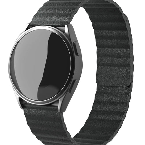 Leather Loop Strap, black, on a watch, 3/4 front view