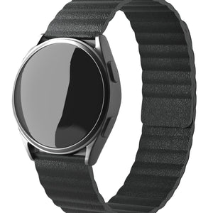 Leather Loop Strap, black, on a watch, 3/4 front view