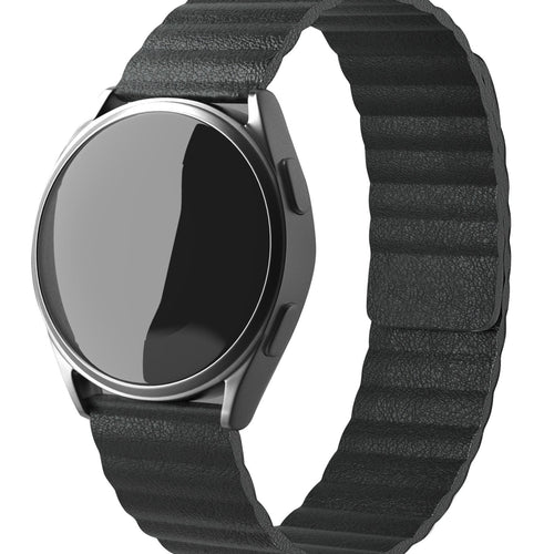 Leather Loop Strap, black, on a watch, 3/4 front view