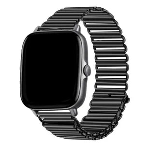 Steel Loop Strap, black, on a watch, 3/4 front view