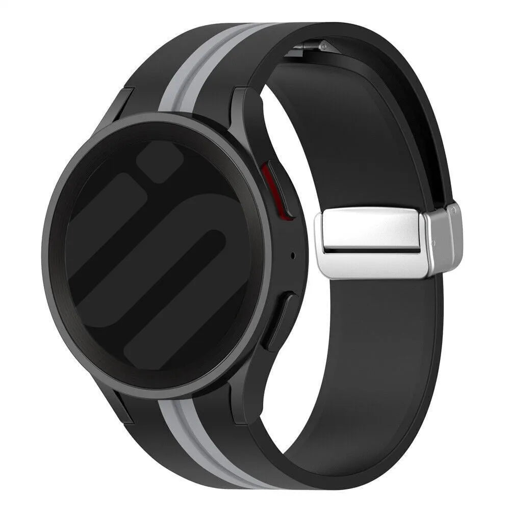 Silicone Magnetic Sport Strap, black/grey, on a watch, 3/4 front view