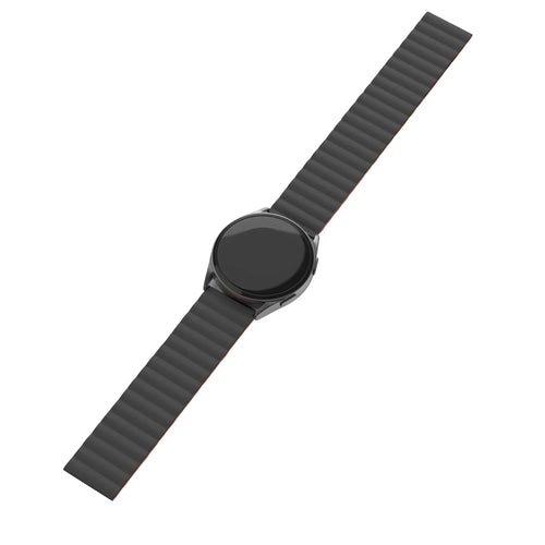 Magnetic Silicone Strap, black/orange, on a watch, 3/4 front view