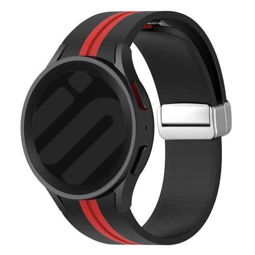 Silicone Magnetic Sport Strap, black/red, on a watch, 3/4 front view
