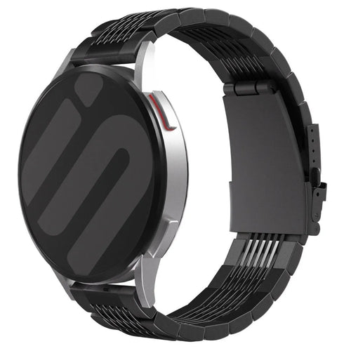 Luxury Steel Link Strap, black, on a watch, 3/4 front view