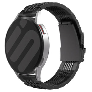 Luxury Steel Link Strap, black, on a watch, 3/4 front view