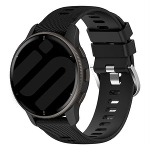 Silicone Strap, black, on a watch, 3/4 front view