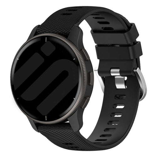 Silicone Strap, black, on a watch, 3/4 front view
