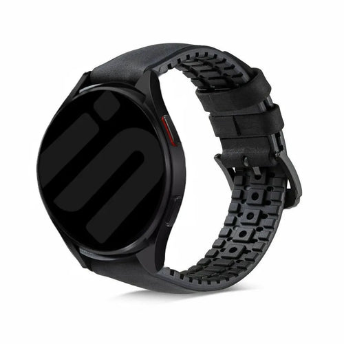 Leather Hybrid Strap, black, on a watch, 3/4 front view
