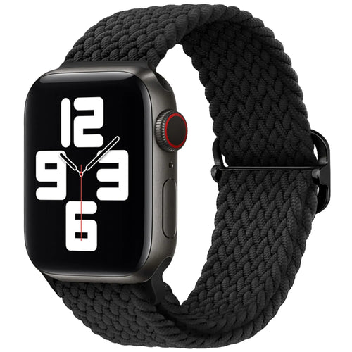 Nylon Adjustable Braided Strap, black, on a watch, 3/4 front view