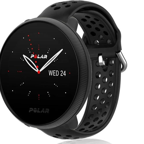 Breathable Silicone Strap, black, on a watch, 3/4 front view