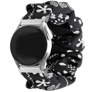 Nylon Scrunchie Strap, black mix, on a watch, 3/4 front view