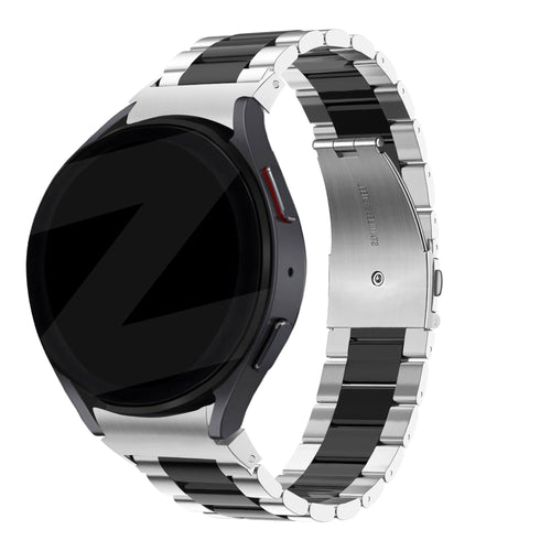 Steel Strap 'Classic', silver/black, on a watch, 3/4 rear view