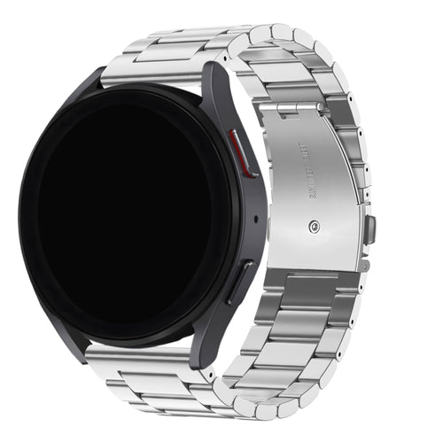 Steel Strap, silver, on a watch, 3/4 rear view