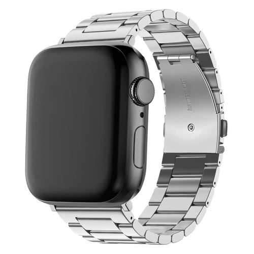 Steel Strap, silver, on a watch, 3/4 rear view