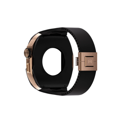 Reqior Apple Watch 45mm Case with Rubber Strap (Black/Rose Gold)