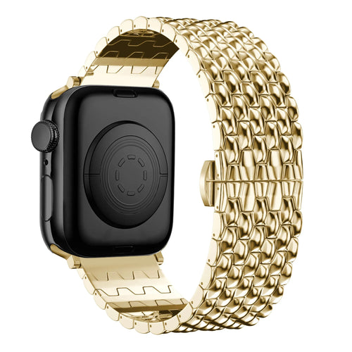 Steel Strap 'Dragon', gold, on a watch, 3/4 rear view