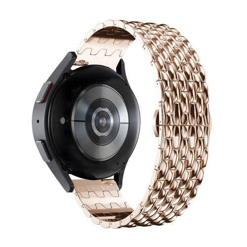 Steel Strap 'Dragon', rose gold, on a watch, 3/4 rear view