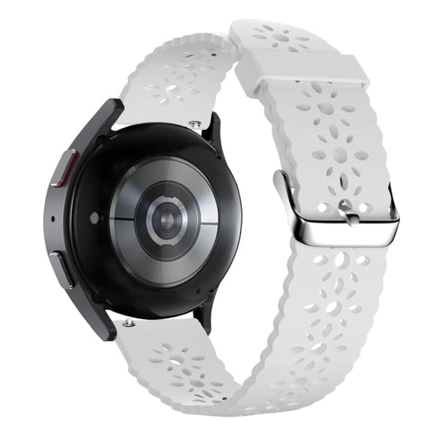 Patterned Silicone Strap, white, on a watch, 3/4 rear view