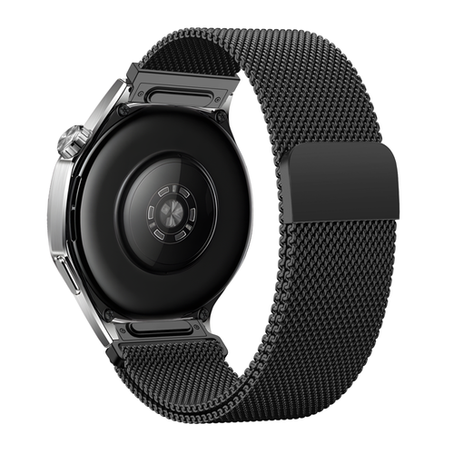 Milanese Strap 'Easy Fit', black, on a watch, 3/4 rear view