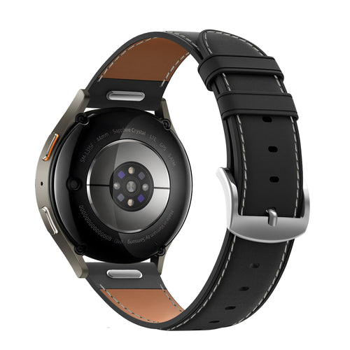 Leather Strap 'Easy Fit', black, on a watch, 3/4 rear view