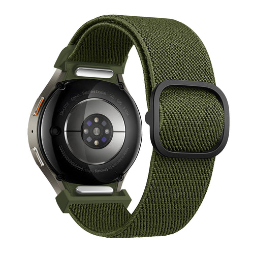 Nylon Elastic Strap 'Easy Fit', green, on a watch, 3/4 rear view