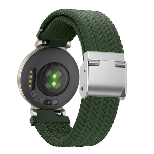 Woven Nylon Strap, green, on a watch, 3/4 rear view