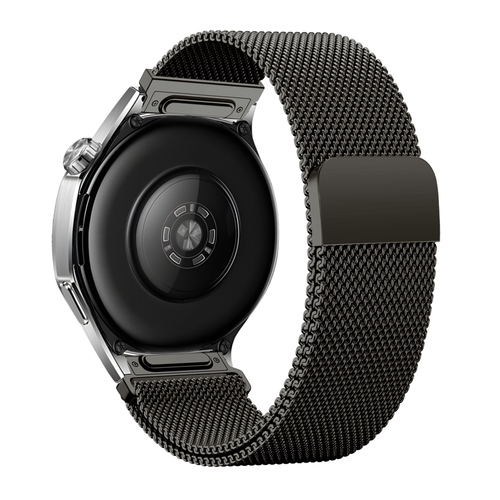 Milanese Strap 'Easy Fit', titanium grey, on a watch, 3/4 rear view