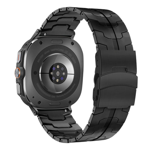 Titanium Strap 'Iron', black, on a watch, 3/4 rear view