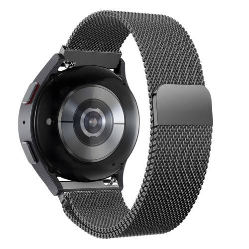 Milanese Loop Strap, black, on a watch, 3/4 rear view