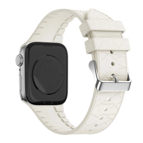 Silicone Strap Leather Pattern, starlight, on a watch, 3/4 rear view