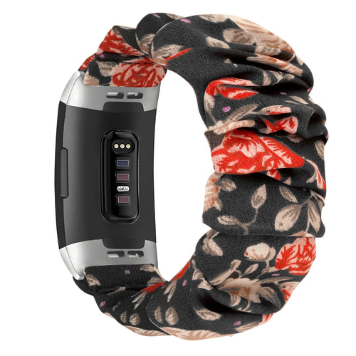 Nylon Scrunchie Strap, flowers, on a watch, 3/4 rear view