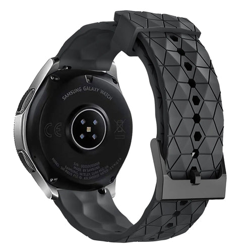 Silicone Strap Hexagons, black, on a watch, 3/4 rear view