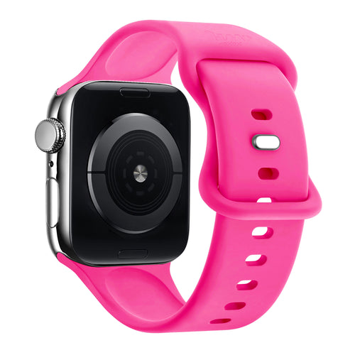 Silicone Strap, bright pink, on a watch, 3/4 rear view