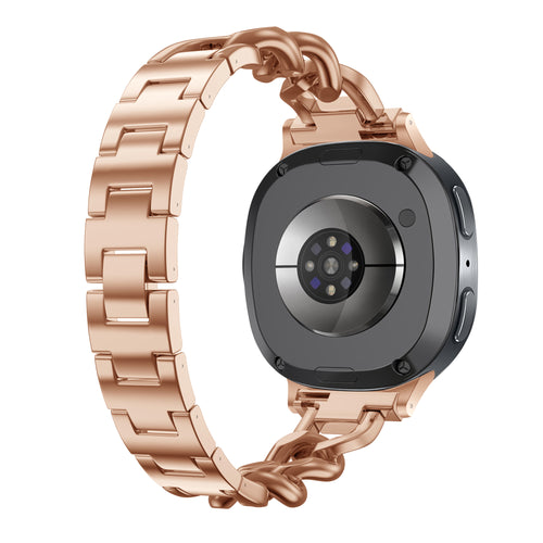 Steel Chain Strap, rose gold, on a watch, 3/4 rear view