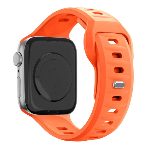 Silicone Strap 'Outdoor', orange, on a watch, 3/4 rear view