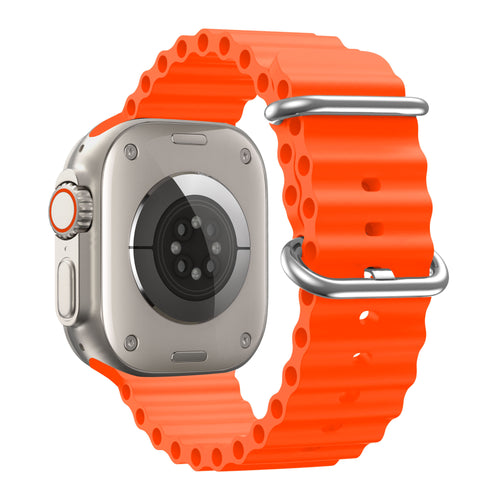 Silicone Ocean Strap 'Classic', orange, on a watch, 3/4 rear view