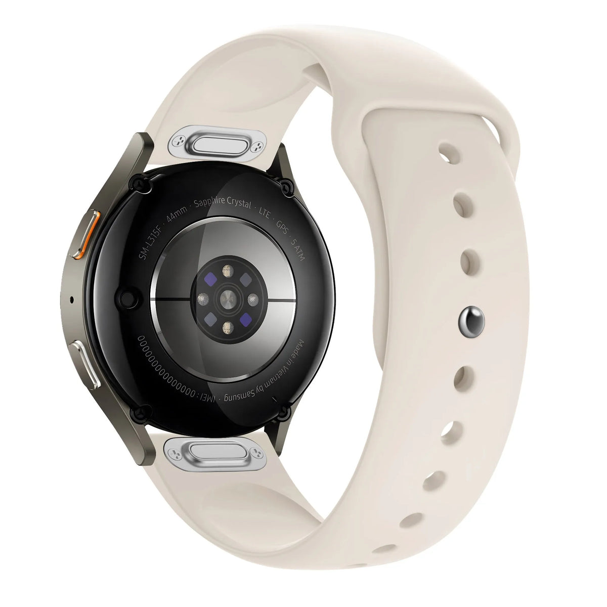 Silicone Sport Strap 'Easy Fit', starburst, on a watch, 3/4 rear view