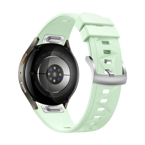 Silicone Strap 'Easy Fit', light green, on a watch, 3/4 rear view
