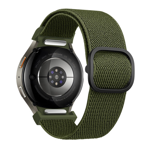 Nylon Elastic Strap 'Easy Fit', green, on a watch, 3/4 rear view