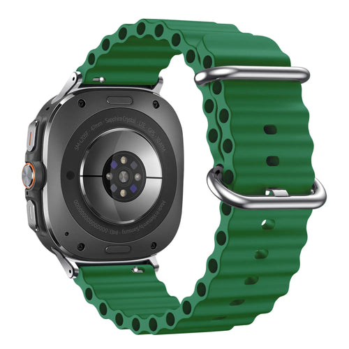 Silicone Ocean Strap 'Classic', dark green, on a watch, 3/4 rear view