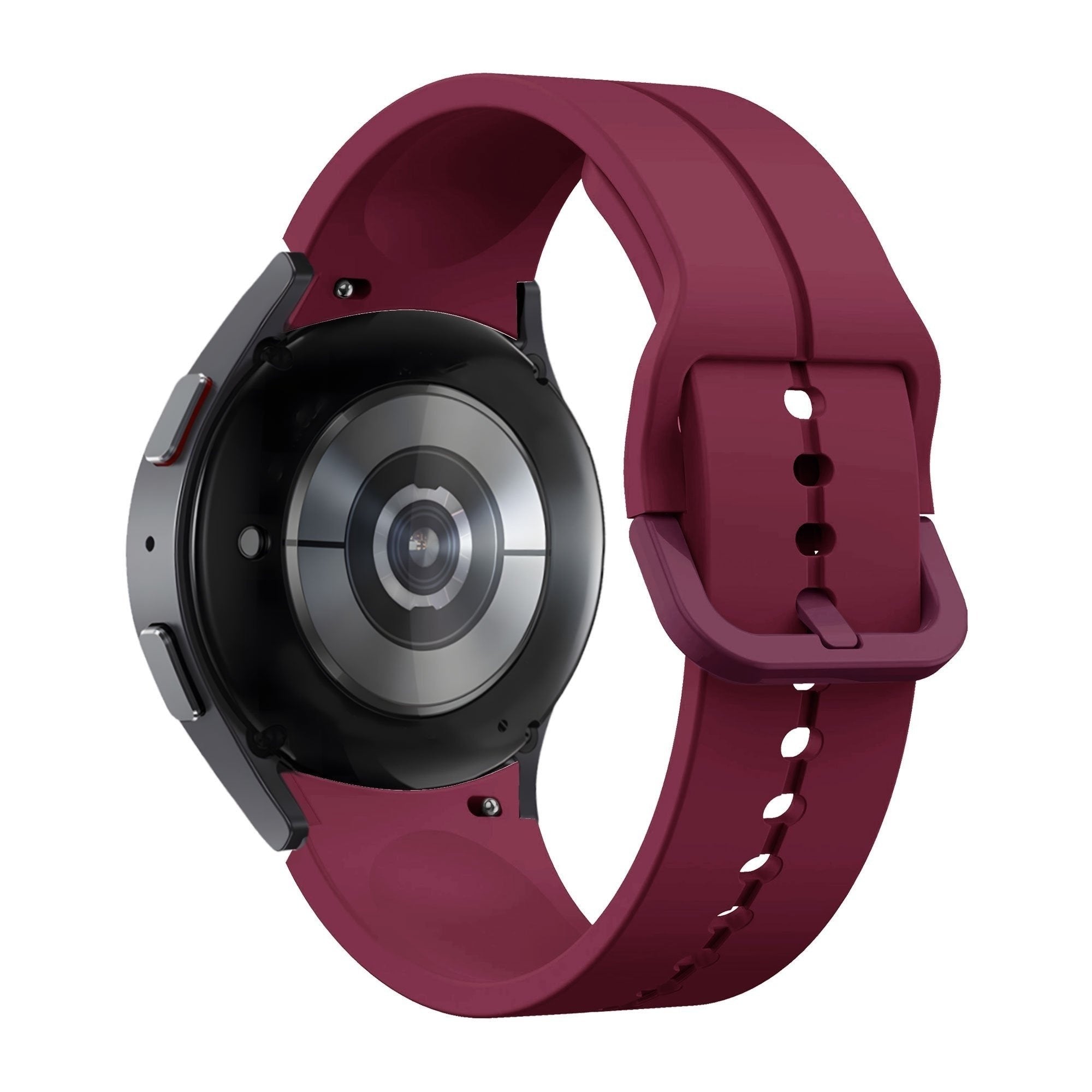 Silicone Strap 'Extreme', wine red, on a watch, 3/4 rear view