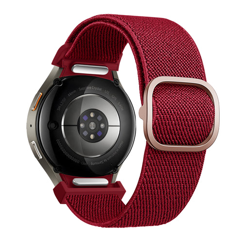 Nylon Elastic Strap 'Easy Fit', red, on a watch, 3/4 rear view