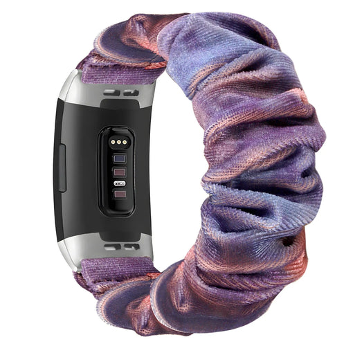 Nylon Scrunchie Strap, blue/pink, on a watch, 3/4 rear view
