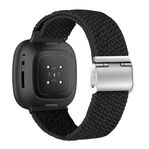 Nylon Adjustable Braided Strap, black, on a watch, 3/4 rear view
